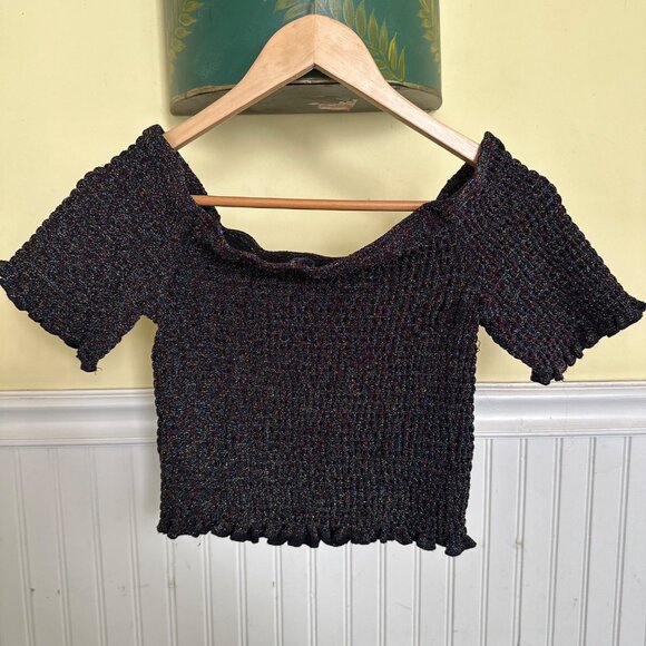 Urban Outfitters Sparkly Off-The-Shoulder Cropped Top L - Picture 2 of 5